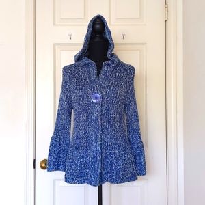 Vertigo Paris Multicolored Knit Stripe Cardigan Sweater w/hoodie,button,pockets.